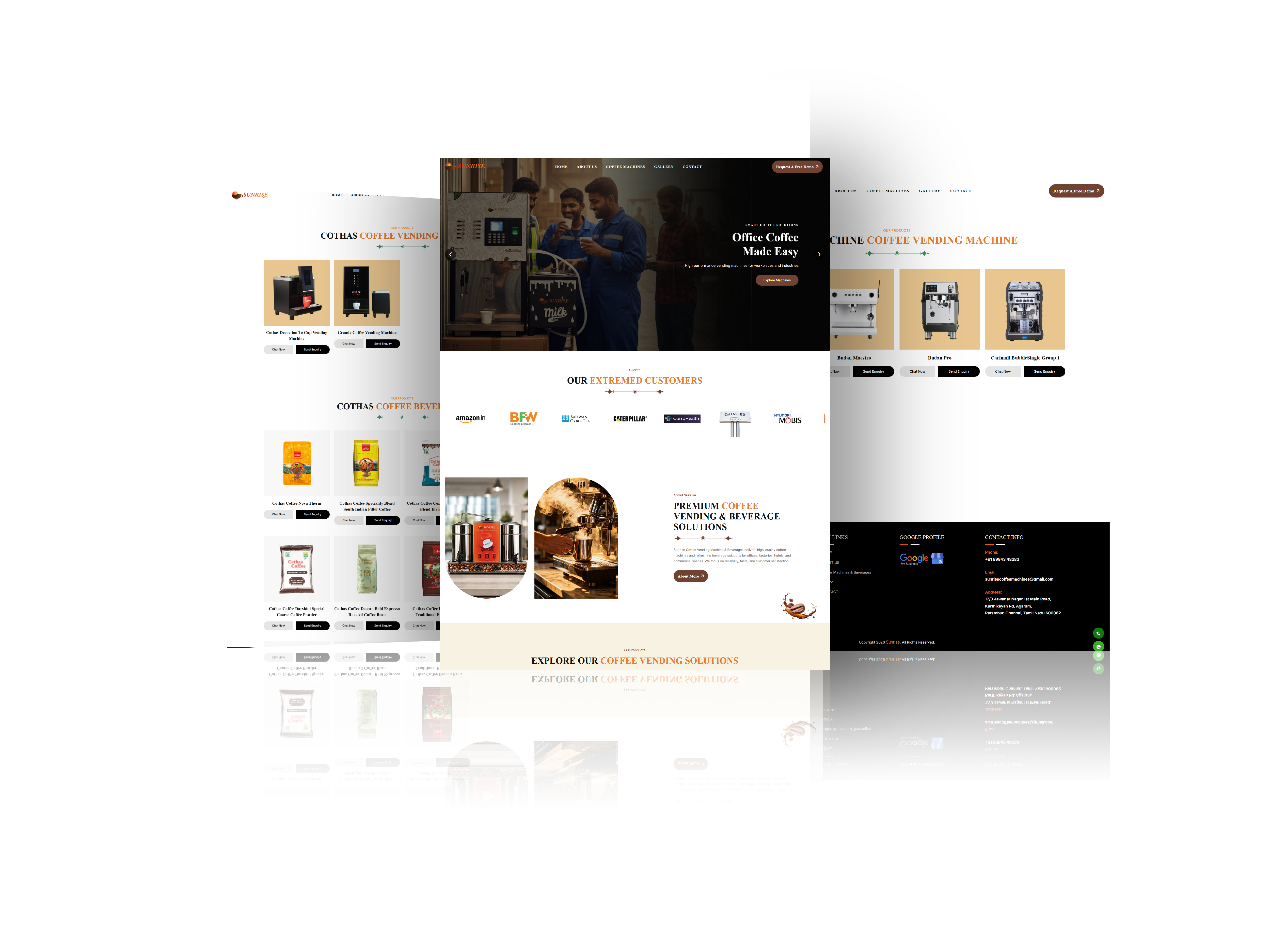 Sunrise Coffee Vending Solutions company website design by Sam Web Designs Chennai